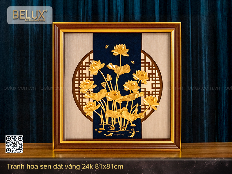 Tranh sen vàng vinh hoa dát vàng 24k kt 81x81cm&nbsp;